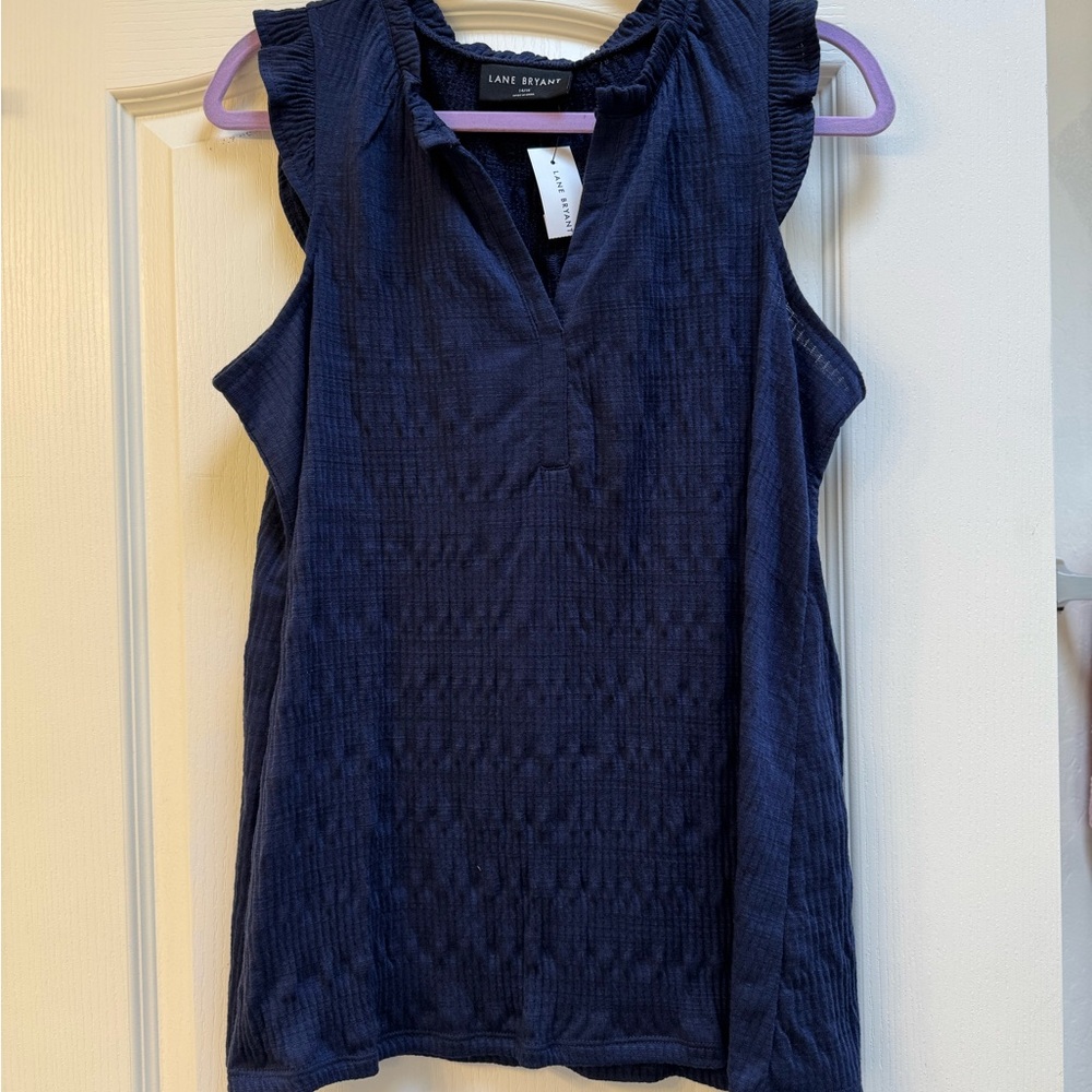 Lane Bryant Navy Textured Sleeveless V-Neck Top